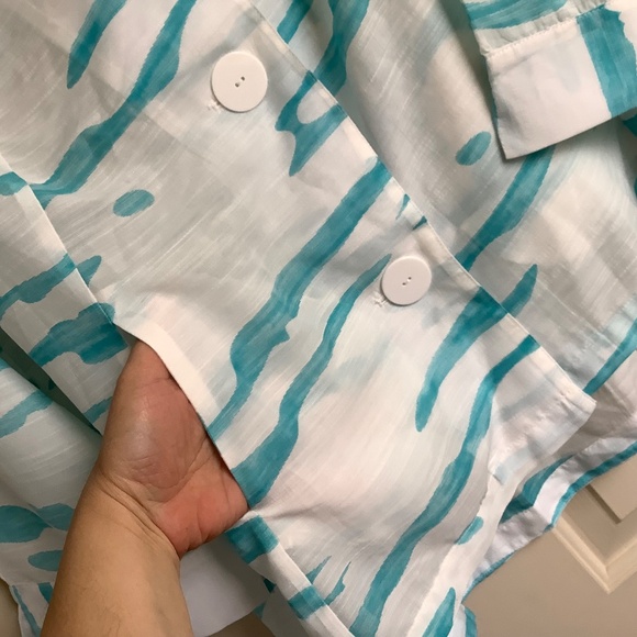 Truth + Style Woven Jacquard A-Line Jacket Topper White Aqua SZ L - Picture 5 of 16